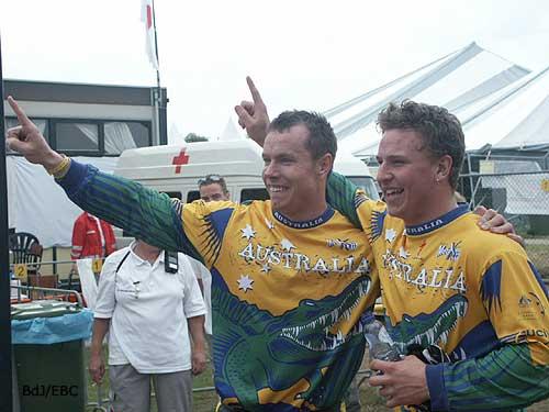 Mike and Warrwick on top of the world at the 2004 World BMX Championships